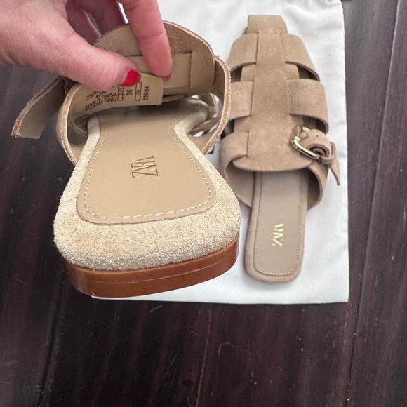 Zara Taupe Suede Braided Slide Mules with Buckle - Picture 7 of 7